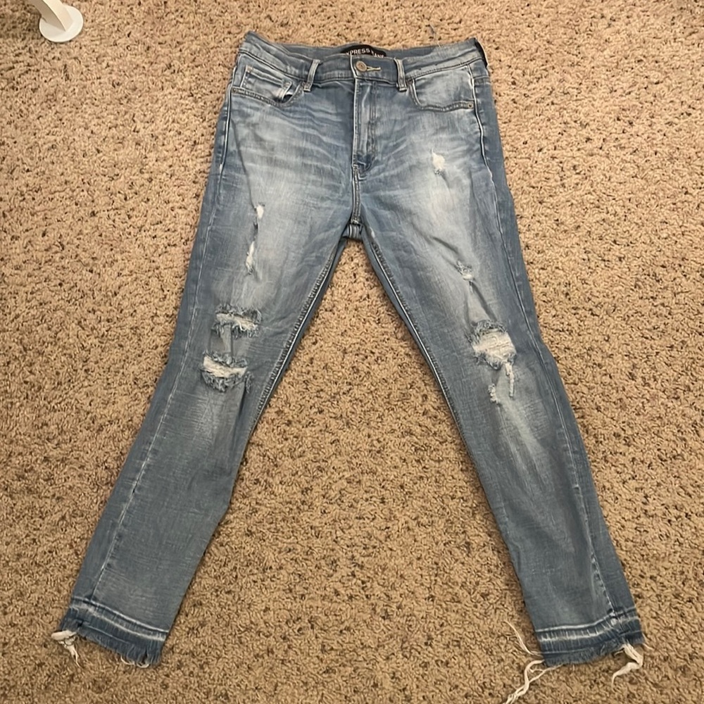 Express distressed stretch high waited jeans